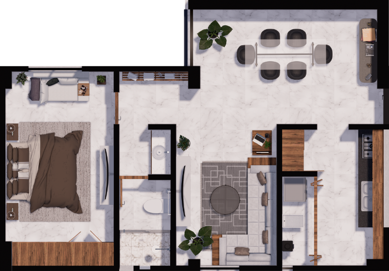 Plano arquitectónico de departamento de lujo tipo loft Lumina en Torre Martell Aguascalientes